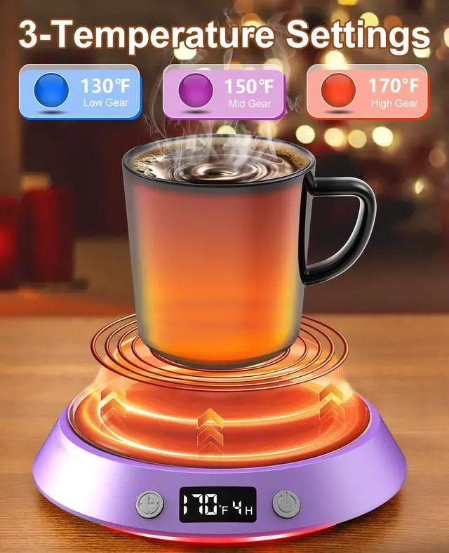 Alt view image 2 of 6 - Coffee Mug Warmer - 50W Electric Coffee Warmer for Desk 3 Temp Settings & 2-9 Timer Smart Cup Warmer for Desk Candle Warmer Plate with LED Lights Beverage Tea Milk Warmer for Home & Office
