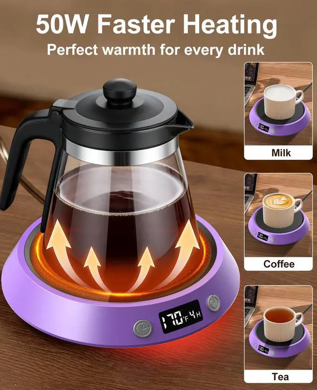 Alt view image 5 of 6 - Coffee Mug Warmer - 50W Electric Coffee Warmer for Desk 3 Temp Settings & 2-9 Timer Smart Cup Warmer for Desk Candle Warmer Plate with LED Lights Beverage Tea Milk Warmer for Home & Office