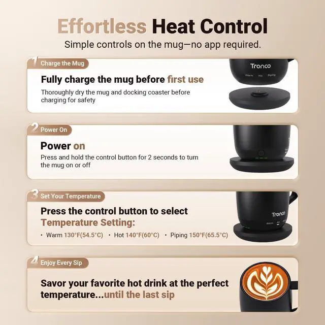 Alt view image 3 of 7 - Temperature Control Heated Coffee Mug 14 oz Rechargeable Self-Heating Coffee Mug with Lid Manual Control, 3 Modes, 130 Min Battery Life, Auto Shut-Off (Blue)