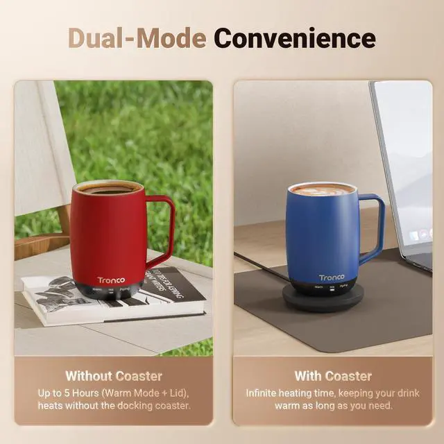 Alt view image 5 of 7 - Temperature Control Heated Coffee Mug 14 oz Rechargeable Self-Heating Coffee Mug with Lid Manual Control, 3 Modes, 130 Min Battery Life, Auto Shut-Off (Blue)