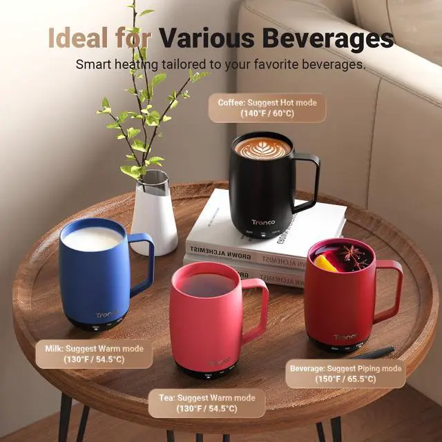 Alt view image 6 of 7 - Temperature Control Heated Coffee Mug 14 oz Rechargeable Self-Heating Coffee Mug with Lid Manual Control, 3 Modes, 130 Min Battery Life, Auto Shut-Off (Blue)