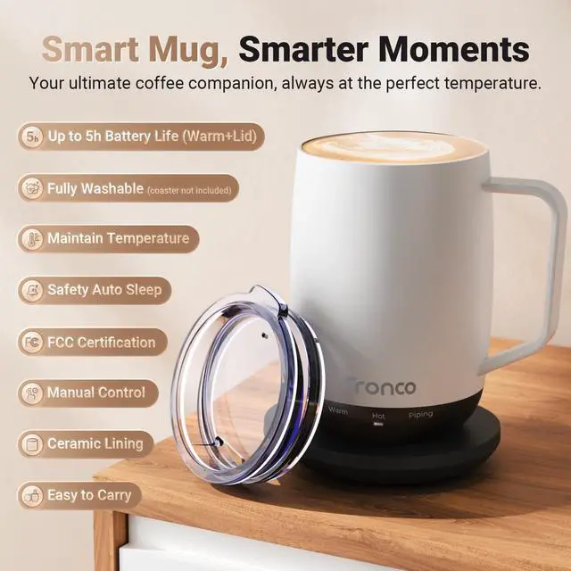 Alt view image 7 of 7 - Temperature Control Heated Coffee Mug 14 oz Rechargeable Self-Heating Coffee Mug with Lid Manual Control, 3 Modes, 130 Min Battery Life, Auto Shut-Off (Blue)