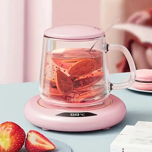 Main image of Cup Warmer Coffee Mug Warmer Cordless Candle Warmer, USB Powered Heating Coaster with 3 Adjustable Heating Levels, Beverage Heater for Office Desk, Camping, Kitchen - Pink