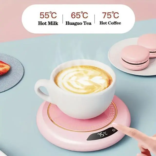 Alt view image 4 of 7 - Cup Warmer Coffee Mug Warmer Cordless Candle Warmer, USB Powered Heating Coaster with 3 Adjustable Heating Levels, Beverage Heater for Office Desk, Camping, Kitchen - Pink