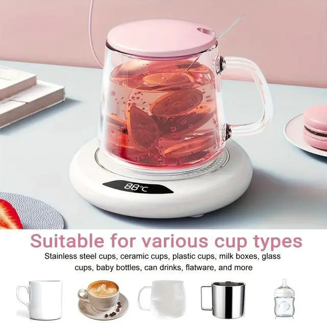 Alt view image 6 of 7 - Cup Warmer Coffee Mug Warmer Cordless Candle Warmer, USB Powered Heating Coaster with 3 Adjustable Heating Levels, Beverage Heater for Office Desk, Camping, Kitchen - Pink