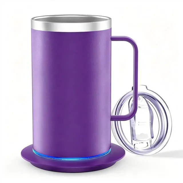 Main image of Coffee Mug Warmer with Mug, 17oz Self-Heating Coffee Mug, Stainless Steel Cup with 10H Auto Shut Off & Leak-Proof Lid (Purple)