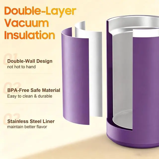Alt view image 4 of 6 - Coffee Mug Warmer with Mug, 17oz Self-Heating Coffee Mug, Stainless Steel Cup with 10H Auto Shut Off & Leak-Proof Lid (Purple)