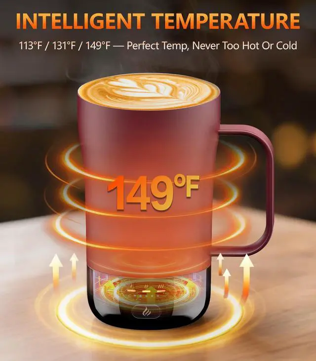 Alt view image 2 of 7 - Self-Heating Coffee Mug, 14oz Heated Coffee Mug - Rechargeable Temperature Control Coffee Mug Keep Coffee Hot, Smart Mug Great Gift for Coffee Lovers & Slow Sippers