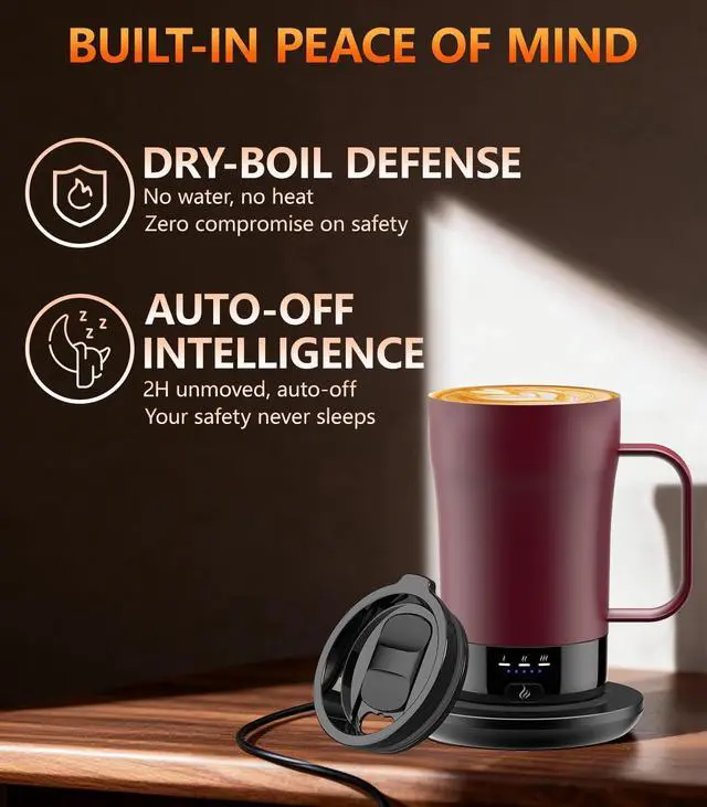 Alt view image 4 of 7 - Self-Heating Coffee Mug, 14oz Heated Coffee Mug - Rechargeable Temperature Control Coffee Mug Keep Coffee Hot, Smart Mug Great Gift for Coffee Lovers & Slow Sippers