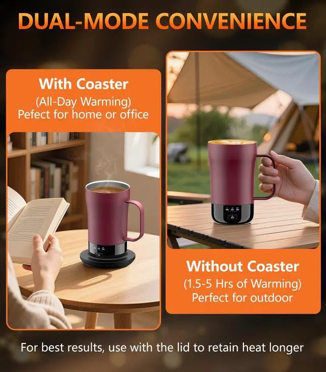 Alt view image 3 of 7 - Self-Heating Coffee Mug, 14oz Heated Coffee Mug - Rechargeable Temperature Control Coffee Mug Keep Coffee Hot, Smart Mug Great Gift for Coffee Lovers & Slow Sippers