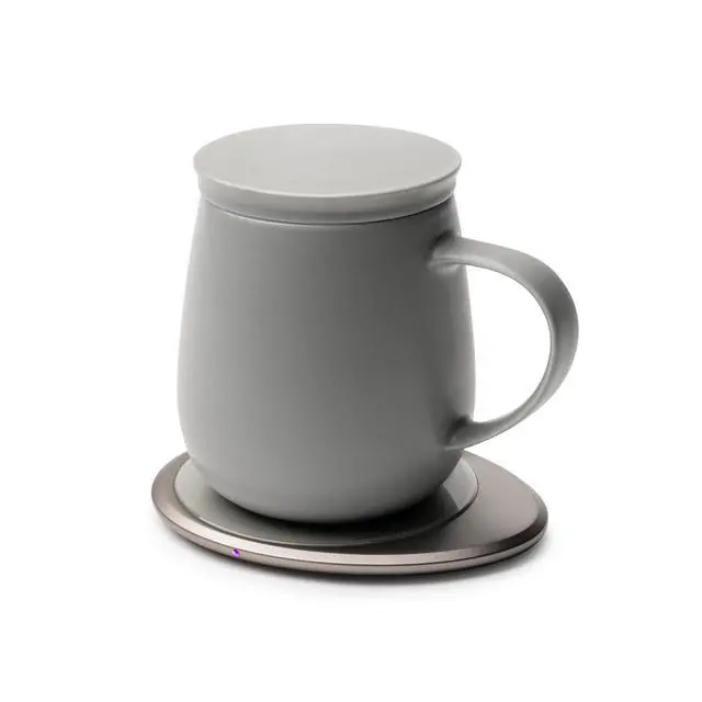 Alt view image 2 of 7 - Ui 3 Self-Heating Mug Set Soft Gray | 12 fl oz / 355 mL Ceramic Coffee & Tea Mug Set with Heating Pad