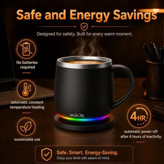 Alt view image 4 of 7 - Smart Mug with LED Temperature Display Coffee Warmer for Office & Home, Perfect Gift for Coffee Lovers,Black