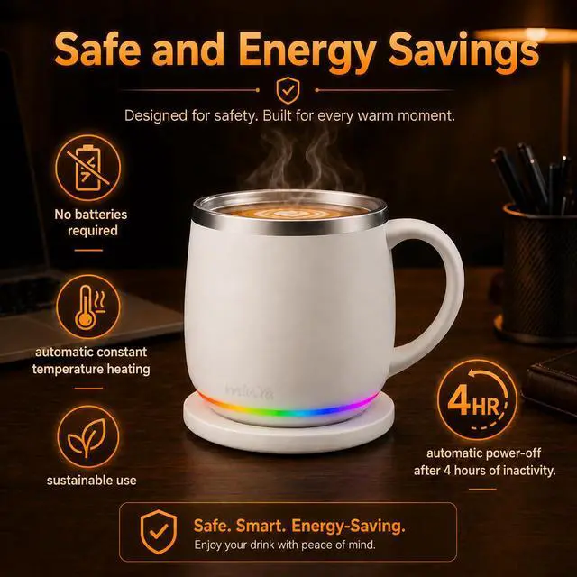 Alt view image 6 of 7 - Smart Mug with LED Temperature Display Coffee Warmer for Office & Home, Perfect Gift for Coffee Lovers,Black