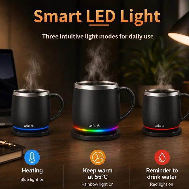 Alt view image 7 of 7 - Smart Mug with LED Temperature Display Coffee Warmer for Office & Home, Perfect Gift for Coffee Lovers,Black