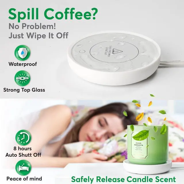 Alt view image 3 of 7 - Coffee Mug Warmer with Auto Shut-Off Compact 17W Cup Warmer for Desk with Gravity Switch Electric Candle Warmer Plate for Jar Candles Keeps Coffee, Tea & Drinks Warm Safe & Durable (White)