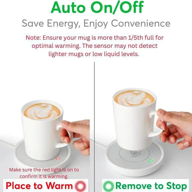 Alt view image 2 of 7 - Coffee Mug Warmer with Auto Shut-Off Compact 17W Cup Warmer for Desk with Gravity Switch Electric Candle Warmer Plate for Jar Candles Keeps Coffee, Tea & Drinks Warm Safe & Durable (White)