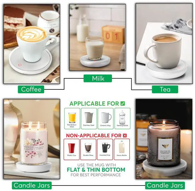 Alt view image 6 of 7 - Coffee Mug Warmer with Auto Shut-Off Compact 17W Cup Warmer for Desk with Gravity Switch Electric Candle Warmer Plate for Jar Candles Keeps Coffee, Tea & Drinks Warm Safe & Durable (White)