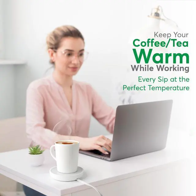 Alt view image 7 of 7 - Coffee Mug Warmer with Auto Shut-Off Compact 17W Cup Warmer for Desk with Gravity Switch Electric Candle Warmer Plate for Jar Candles Keeps Coffee, Tea & Drinks Warm Safe & Durable (White)