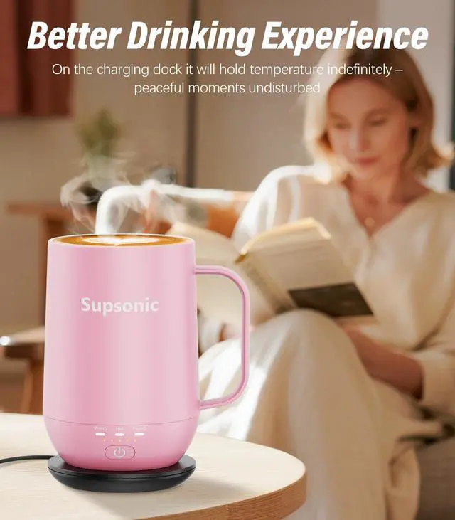 Alt view image 4 of 7 - - 16oz Self Heating Coffee Mug, Smart Heated Coffee Mug Faster Direct-Contact Heating Up to 149°F, Coffee Mug Warmer Set with Auto Shut-Off - Gifts for Men Women | S2