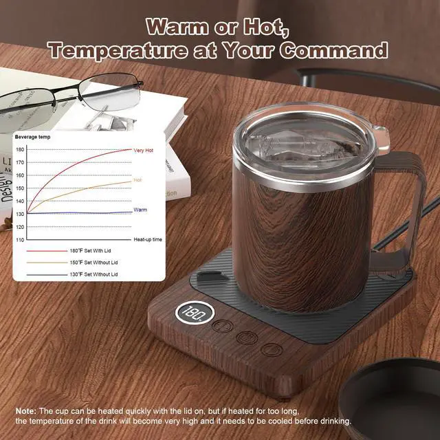 Alt view image 3 of 7 - Coffee Mug Warmer &Mug Set for Desk, Smart Coffee Cup Warmer with 16oz Heated Mug, Cup Heater with Auto Shut Off for Office/Home, Coffee Gifts for Men&Women, for Dad, Wood