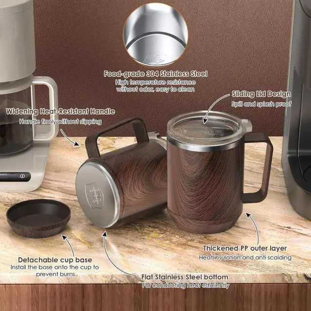Alt view image 6 of 7 - Coffee Mug Warmer &Mug Set for Desk, Smart Coffee Cup Warmer with 16oz Heated Mug, Cup Heater with Auto Shut Off for Office/Home, Coffee Gifts for Men&Women, for Dad, Wood