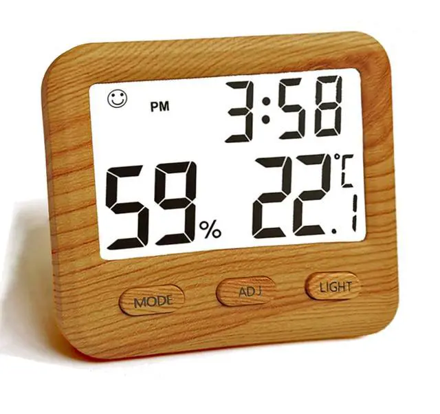 Main image of Digital Hygrometer Indoor Thermometer, Temperature Humidity Gauge with Desk Clocks for Bedroom Office,Backlit Accurate Monitor Clear Reading,Time Display Room Thermometer for Home Greenhouse Wooden