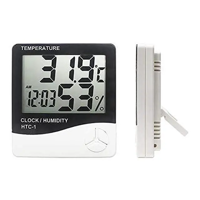 Alt view image 2 of 4 - HTC-1 Digital Hygrometer Indoor Thermometer Clock/Alarm Humidity Meter Room Thermometer with Temperature and Humidity Monitor Mini Hygrometer Outdoor