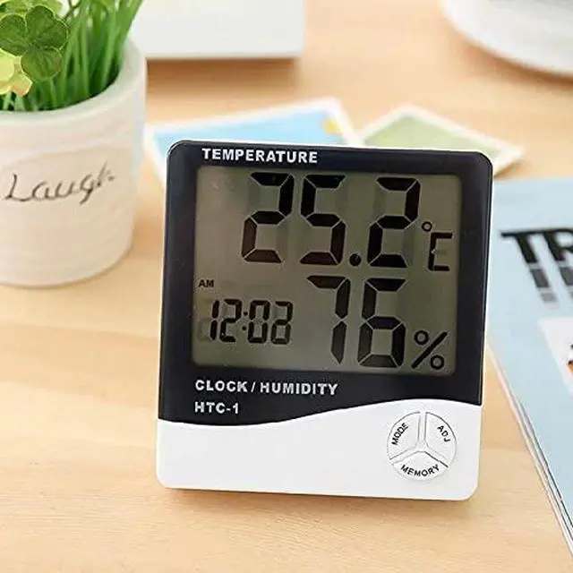 Alt view image 4 of 4 - HTC-1 Digital Hygrometer Indoor Thermometer Clock/Alarm Humidity Meter Room Thermometer with Temperature and Humidity Monitor Mini Hygrometer Outdoor