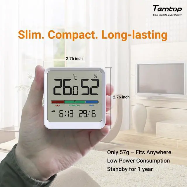 Alt view image 6 of 7 - Indoor Thermometer Hygrometer, Precision Digital Temp/Humidity Monitor with Magnet & 3M Sticker, Date & Time, Wall/Magnet/Stand Mount, for Home, Office, Nursery, T1-SE