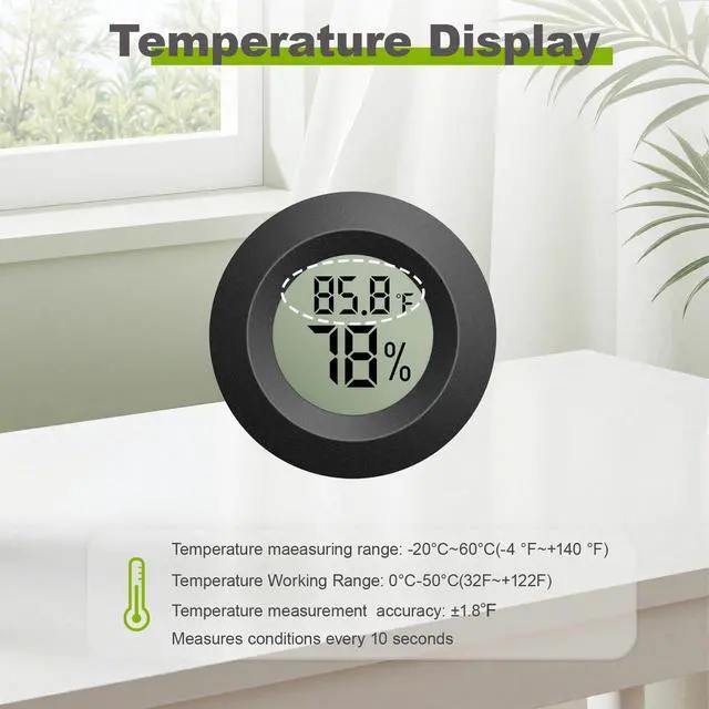 Alt view image 3 of 7 - 4-Pack Mini Hygrometer Thermometer, Digital LCD Humidity Meter Indoor/Outdoor Temperature Humidity Monitor, Reptile Thermometer Fahrenheit()/Celsius() for Incubators, Greenhouse Garden, Cellar, Jars