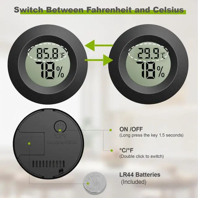 Alt view image 5 of 7 - 4-Pack Mini Hygrometer Thermometer, Digital LCD Humidity Meter Indoor/Outdoor Temperature Humidity Monitor, Reptile Thermometer Fahrenheit()/Celsius() for Incubators, Greenhouse Garden, Cellar, Jars