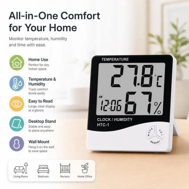 Alt view image 2 of 7 - Digital Hygrometer & Thermometer Indoor Temperature and Humidity Monitor, Mini Room Sensor for Home