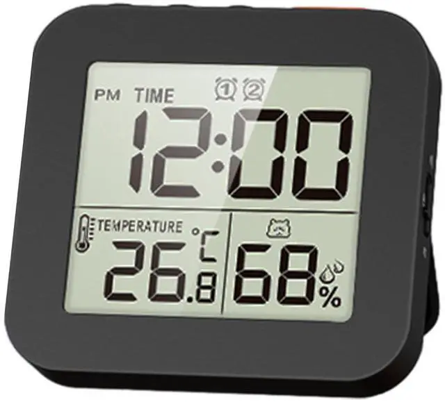 Main image of Digital Bathroom Clock Shower Timer with Alarm, Mini Clocks for Bathroom, Kitchen Timer Clocks, Thermometer Hygrometer Wall Clock, Black