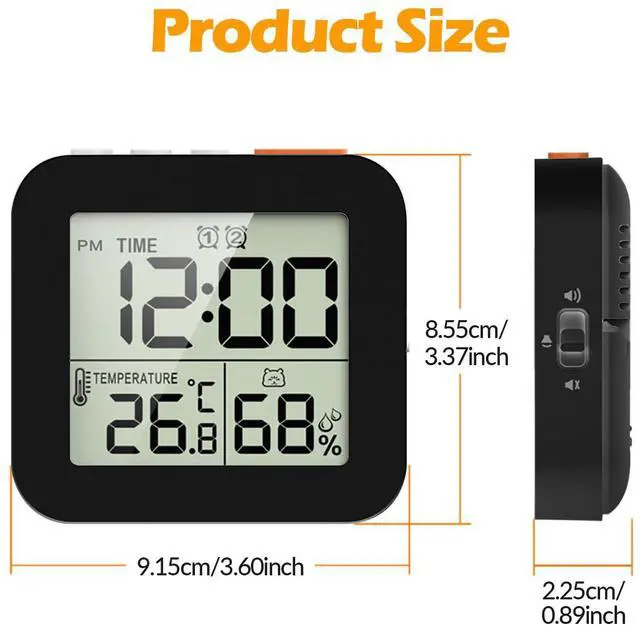 Alt view image 3 of 7 - Digital Bathroom Clock Shower Timer with Alarm, Mini Clocks for Bathroom, Kitchen Timer Clocks, Thermometer Hygrometer Wall Clock, Black