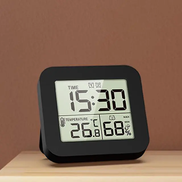 Alt view image 5 of 7 - Digital Bathroom Clock Shower Timer with Alarm, Mini Clocks for Bathroom, Kitchen Timer Clocks, Thermometer Hygrometer Wall Clock, Black