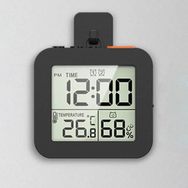 Alt view image 6 of 7 - Digital Bathroom Clock Shower Timer with Alarm, Mini Clocks for Bathroom, Kitchen Timer Clocks, Thermometer Hygrometer Wall Clock, Black