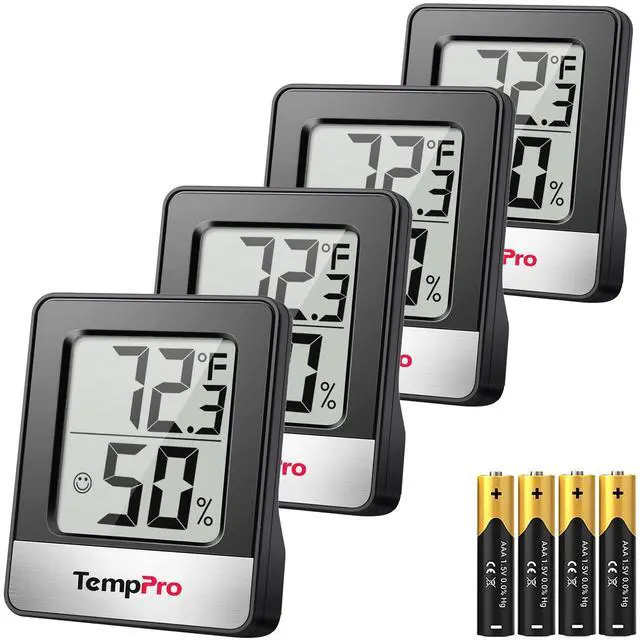 Main image of TP49 4 Pieces Digital Hygrometer Indoor Thermometer Humidity Meter Mini Hygrometer Thermometer with Temperature and Humidity Monitor Room Thermometer, Black (Previously ThermoPro)