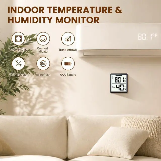 Alt view image 2 of 7 - 3 Pieces Digital Hygrometer Indoor Thermometer Humidity Meter with Accurate Temperature and Humidity Monitor for House, Baby Room, Greenhouse, Incubator - Battery Included