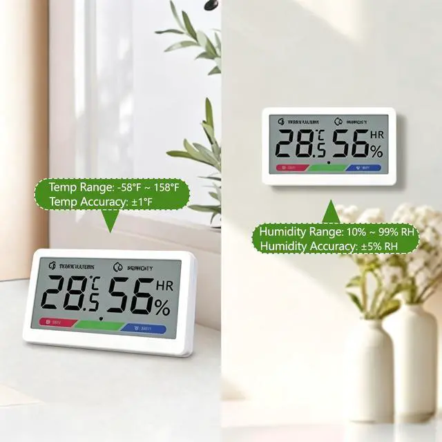 Alt view image 2 of 7 - Digital Hygrometer Room Thermometer for Indoor Home Use, 3.08" Compact LCD Display, 15s Fast Refresh, 3-Color Comfort Indicator, High Accuracy Temperature Humidity Monitor