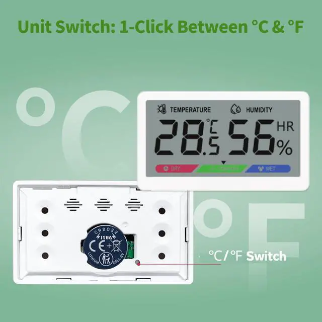 Alt view image 5 of 7 - Digital Hygrometer Room Thermometer for Indoor Home Use, 3.08" Compact LCD Display, 15s Fast Refresh, 3-Color Comfort Indicator, High Accuracy Temperature Humidity Monitor