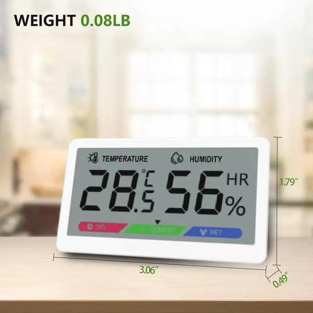 Alt view image 7 of 7 - Digital Hygrometer Room Thermometer for Indoor Home Use, 3.08" Compact LCD Display, 15s Fast Refresh, 3-Color Comfort Indicator, High Accuracy Temperature Humidity Monitor