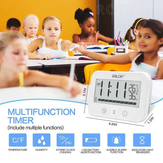 Alt view image 4 of 6 - Waterproof Wall Hanging Timer Bathroom Clock, Large Digital Shower Mirror Suction Clock Thermometer Hygrometer, Visual Kitchen Cooking Countdown Timer, Bath Temperature Humidity Meter (White)