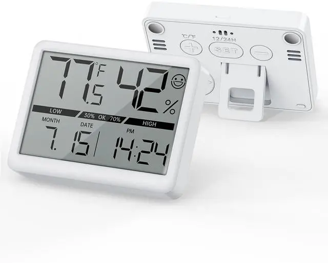 Main image of Small Digital Clock, New Upgrade Battery Powered Magnetic Clock Humidity Meter Thermometer High Accuracy Temp(/) Date 12/24H Display LCD Large Number Indoor Outdoor Travel White