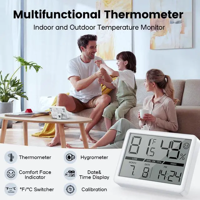 Alt view image 4 of 7 - Small Digital Clock, New Upgrade Battery Powered Magnetic Clock Humidity Meter Thermometer High Accuracy Temp(/) Date 12/24H Display LCD Large Number Indoor Outdoor Travel White