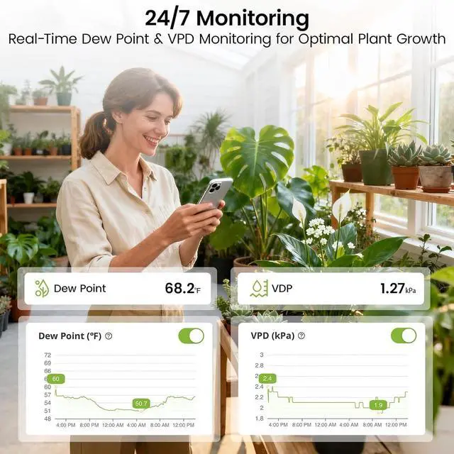 Alt view image 7 of 7 - WiFi Room Thermometer Hygrometer, Remote App Email Alert, 2 Years Data Export, 2 Years Battery, No Subscription, Wireless Temperature Humidity Sensor for Bedroom, Greenhouse, Basement