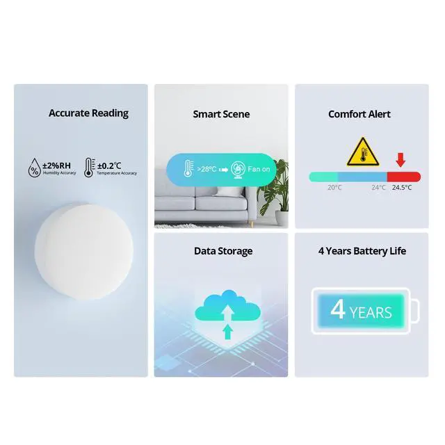 Alt view image 3 of 7 - SNZB-02P Zigbee Indoor Temperature Humidity Sensor, Thermometer Hygrometer with Alert, Works with Alexa & Google Home for Remote Monitoring and Home Automation, ZigBee 3.0 Hub Required, 2-Pack