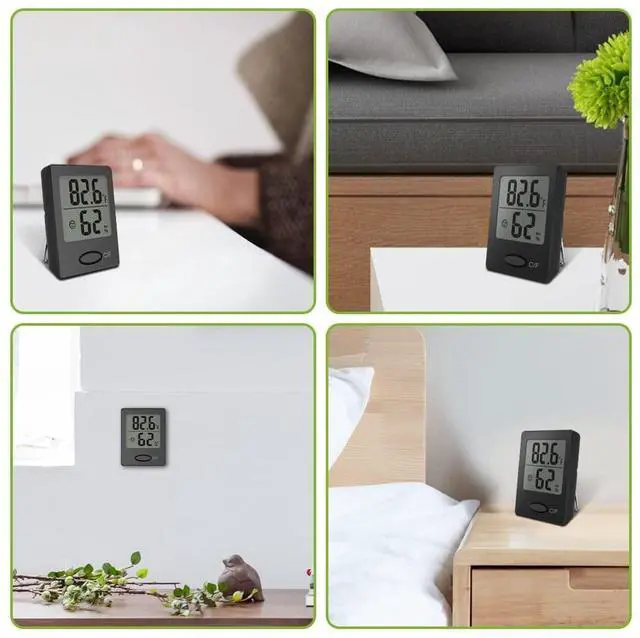 Alt view image 7 of 7 - Portable Mini Digital Versatile Thermometer Hygrometer - Monitor Temperature Gauge & Humidity with Wall Hanging, Standing & Magnet Options for Home, Office, Greenhouse and More (Black, 3 Pack)