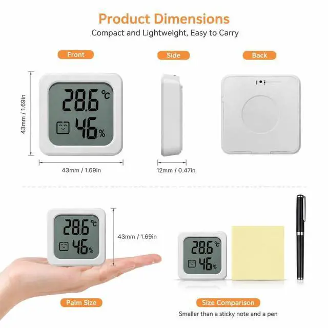Alt view image 4 of 6 - Digital Hygrometer Indoor Thermometer, Mini Room Humidity Meter with Comfort Indicator, for Home Bedroom Office Greenhouse Indoor Outdoor Thermometer