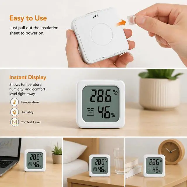 Alt view image 5 of 6 - Digital Hygrometer Indoor Thermometer, Mini Room Humidity Meter with Comfort Indicator, for Home Bedroom Office Greenhouse Indoor Outdoor Thermometer