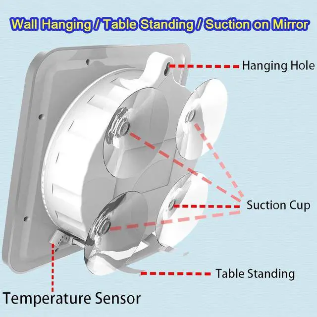 Alt view image 3 of 6 - Large Waterproof Bathroom Shower Wall Clock, Big Digital Water Resistant Shatterproof Clock Thermometer Hygrometer for Bath, Temperature & Humidity Meter, Hanging & Table Standing & Mirror Suction Cup